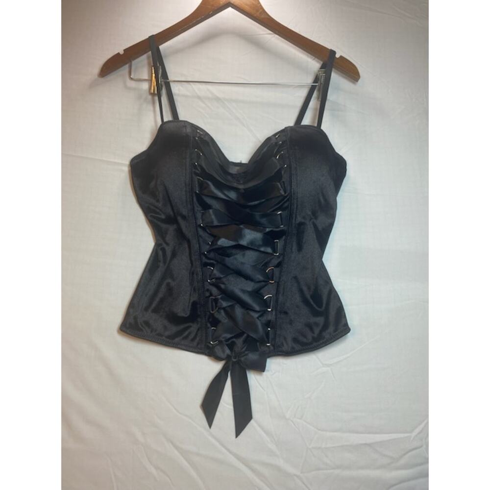 Black Lace‑Up Corset Top • Size L • Adjustable Fit